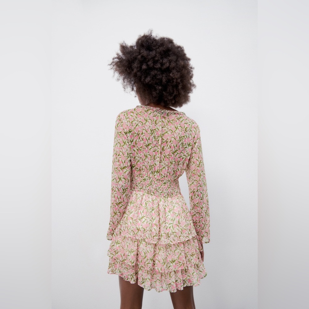 NWT Zara Floral Print Long Sleeve Dress colourful size M - Picture 2 of 6